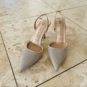 Anne Klein Ivan Nude and Gold Embellished Slingback Pump Size 8